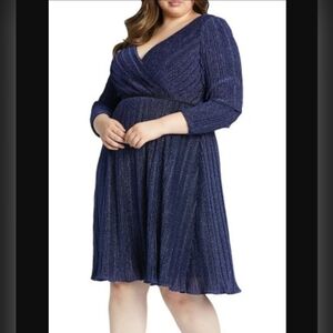 Mac Duggal Fabulouss Women's Plus Size 16W Midi Dress in Sapphire Blue NWT $398.